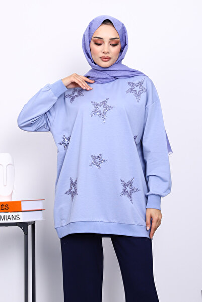 İmajButik Φούτερ λιλά με λαιμόκοψη και πέτρα Modal