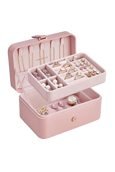 Generic Brand SONGMICS Jewelry Box for Women, Pink UJBC166R01