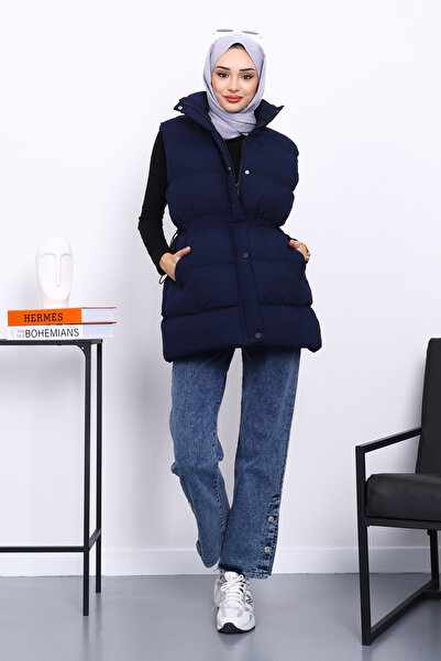 İmajButik Navy Blue Inflatable Vest with Elastic Waist and Pockets