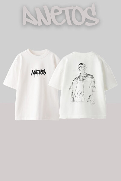 Anetos تي شيرت ترافيس سكوت دراو ديزاين مطبوع قطن أبيض قصة فضفاضة