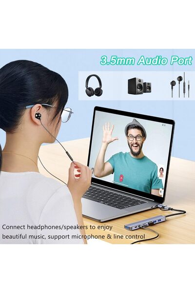 007 USB-C 8-in-1 Hub — Type-C Multiport Adapter with USB3.0, 3×USB2.0, SD/TF Card Reader & 3.5mm Audi