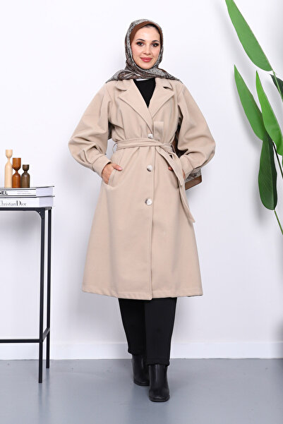 İmajButik Παλτό με μανίκια με μπαλόνι βιζόν και ζώνη μέσης