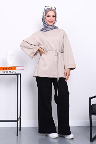 İmajButik Mink Side Slit Waist Drawstring Tunic