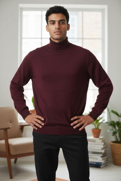 GÖMLEK GALERİSİ Men's Regular Fit Plain Half Fisherman Wool Knit Sweater