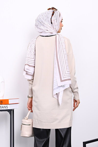 İmajButik Κρεμ κρύο νήμα Mercerized Knitwear Tunic