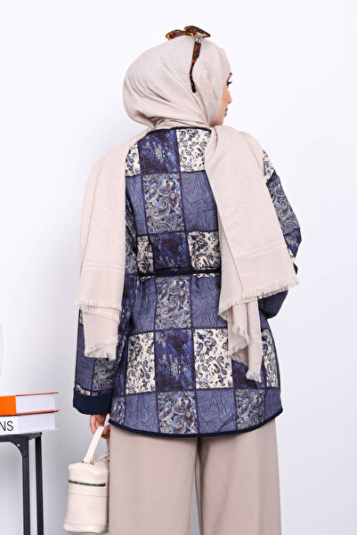 İmajButik Μπουφάν με κουμπωτά με έθνικ σχέδιο σε μπλε ναυτικό