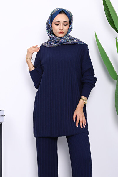 İmajButik Σετ πλεκτό με παντελόνι Navy Blue κοτλέ Yumoş