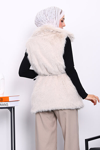 İmajButik Stone Lined Belted Fur Vest