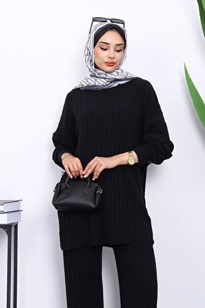 İmajButik Μαύρο κοτλέ Yumoş Πλεκτό Σετ με Παντελόνι