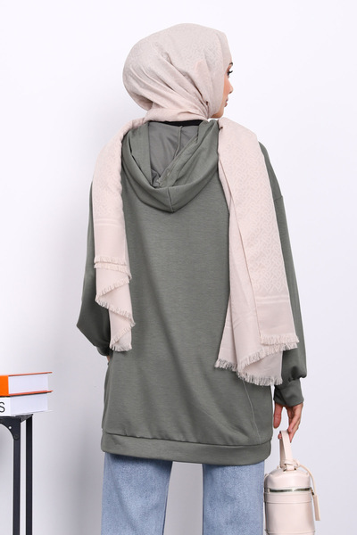 İmajButik Χακί φούτερ με κουκούλα και διπλή τσέπη