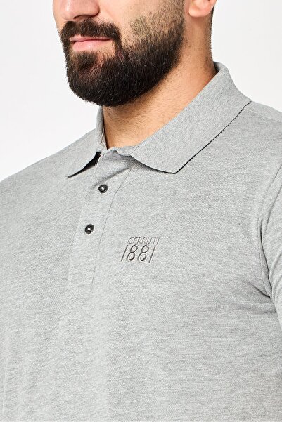Cerruti 1881 Men Regular Fit Embroidered Logo Short Sleeve Polo Shirt, Grey