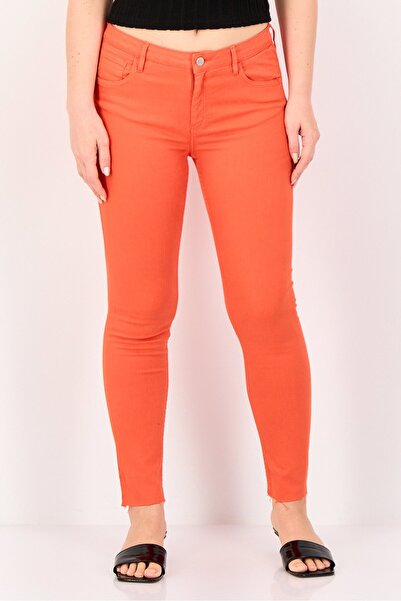 Reiko Women Cigarette Fit Solid Stretchable Jeans, Dark Orange