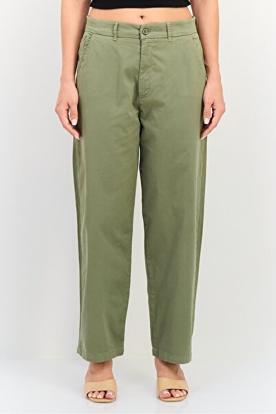 Reiko Women Regular Fit Solid Straight Leg Pants, Light Olive