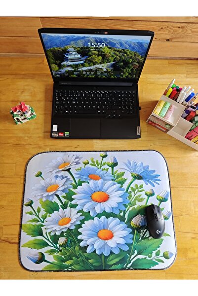 sgeteknoloji Sge Technology 55X45 cm White Daisies Anti-Slip Base Speed Surface Gamer Mouse Pad Gaming Pad