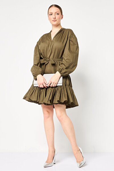 Maje Women Solid With Belted Mini Dress, Olive