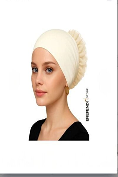 NF ND ENEFENDİ 4 Pieces of Silicone Frilly Stretch Fabric Bonnet Non-Slip Bun Bonnet Stitch-Free (Black•White•Cream•Navy Blue)