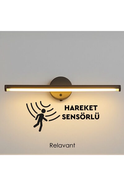 Relavant Sensörlü Kablosuz LED Aplik – Pilli, Hareket Algılamalı, Duvar Lambası 38cm Sarı Işık Siyah