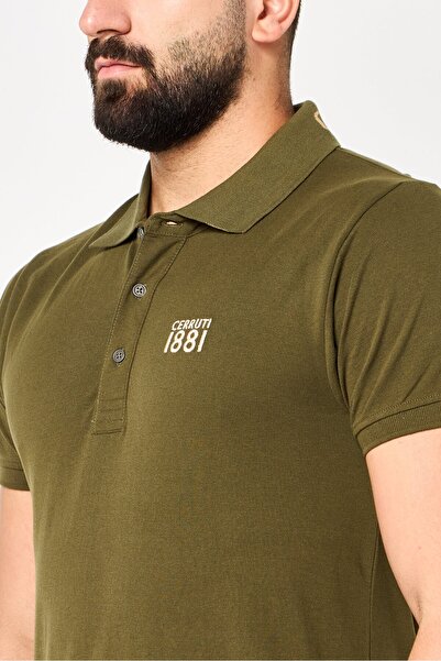 Cerruti 1881 Men Regular Fit Embroidered Logo Short Sleeve Polo Shirt, Olive