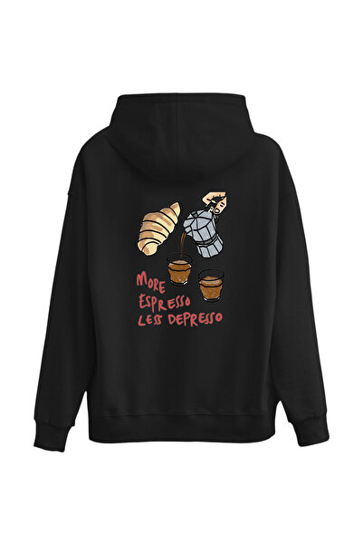 Açık Garaj Espresso Mood Sırt με τύπωμα Premium 3 İplik Ş επένδυση fleece K με κουκούλα Unisex, Γυναικεία, Ανδρική μπλούζα με κουκούλα