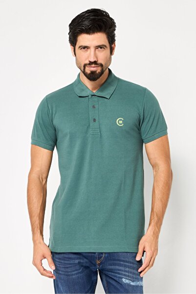 Cerruti 1881 Men Regular Fit Embroidered Logo Short Sleeve Polo Shirt, Pine Green