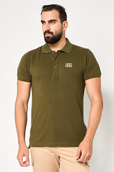 Cerruti 1881 Men Regular Fit Embroidered Logo Short Sleeve Polo Shirt, Olive