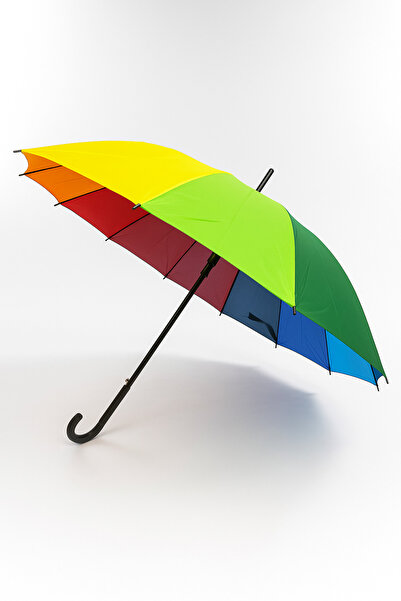 Silmarillion Büyük Boy 1. Sınıf 16 Telli Bastonlu Siyah Şemsiye 12 Telli Bastonlu Gökkuşağı Şemsiye Yağmur Kış