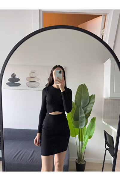 sunademirelfashion Göbeği Açık Triko Mini Elbise
