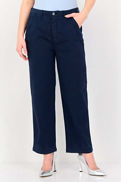 Reiko Women Cropped Fit Solid Chino Pants, Dark Navy