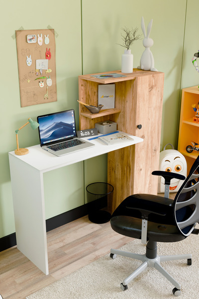 interGO Melsa Çalışma Masası Dolaplı ve Kitaplıklı Bilgisayar Masası, Çocuk Çalışma Masası