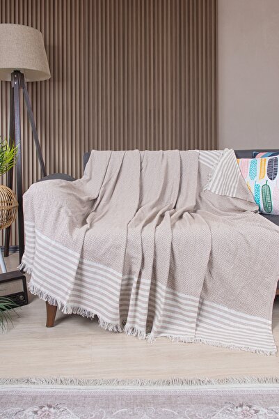 Valoroso Tekstil Pamuklu Püsküllü Elmas Desenli Koltuk Örtüsü 170X210 cm | Dekoratif Kanepe, Yatak ve Tv Örtüsü