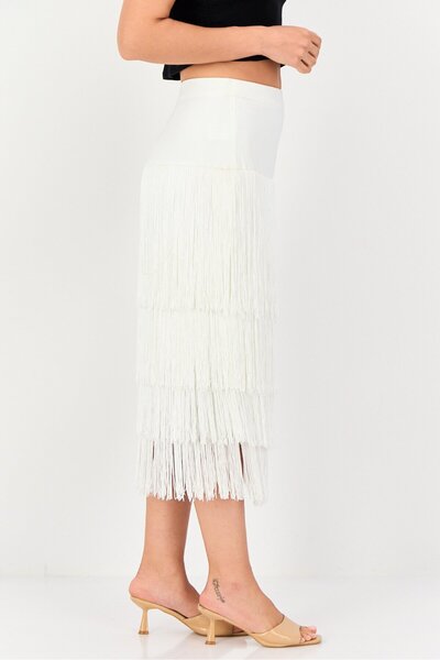 femi9 Women Solid Tiered Skirt, White