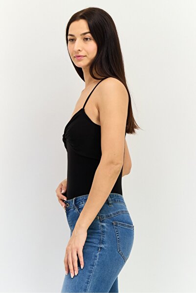 Forever 21 Women Solid Sleeveless Bodysuit, Black