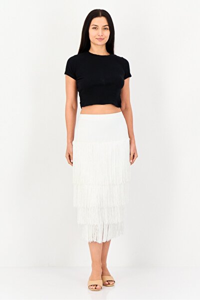 femi9 Women Solid Tiered Skirt, White