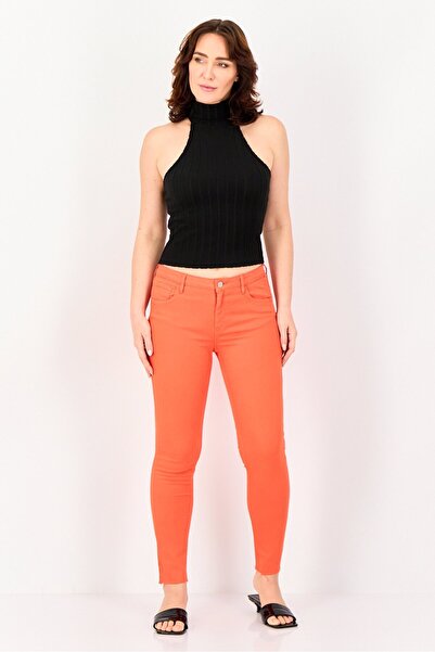 Reiko Women Cigarette Fit Solid Stretchable Jeans, Dark Orange