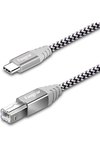 Fasgear USB C to USB B Cable 6ft (1.8m) Nylon Braided - Gray