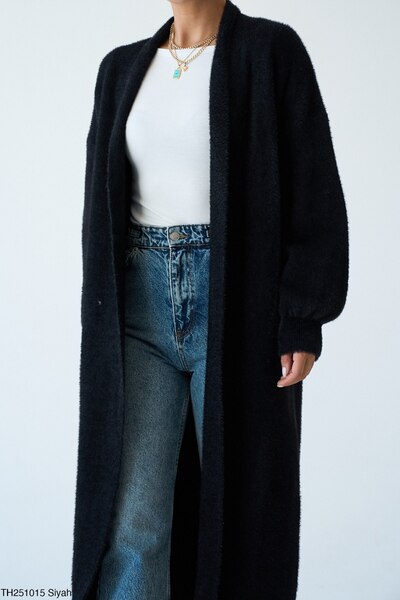 NATUFIAN STORE Women's Shawl Collar Furry Balloon Sleeve Long Knitwear Cardigan