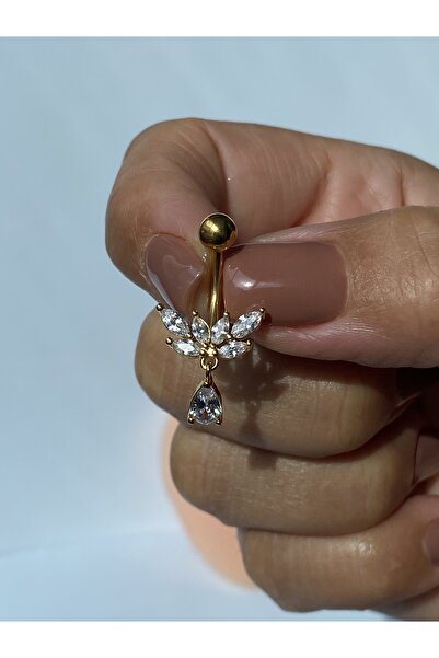 kurukafagift Çelik Göbek Piercing Zirkon Taşlı Minimal Model