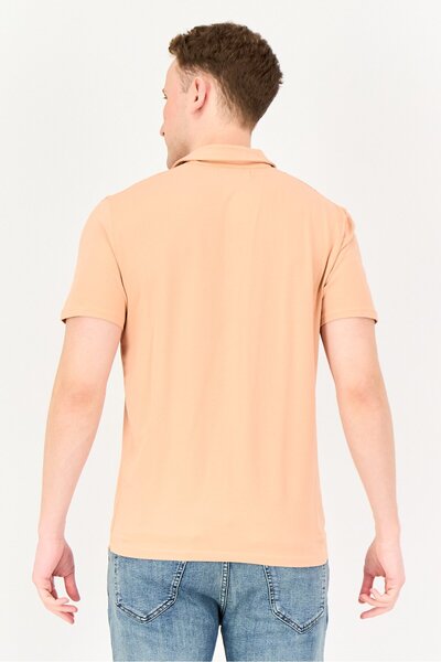 Kenneth Cole Men Regular Fit Plain Short Sleeve Polo Shirt, Coral