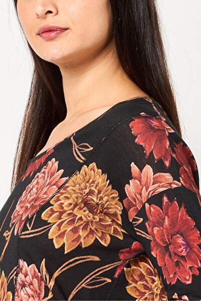 Desigual Women Round Neck Long Sleeve Floral Pattern Top, Multicolor