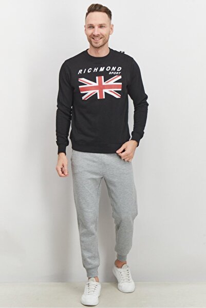 John Richmond Men Sport Fit Crew Neck Brand Logo Sweatshirt, Black