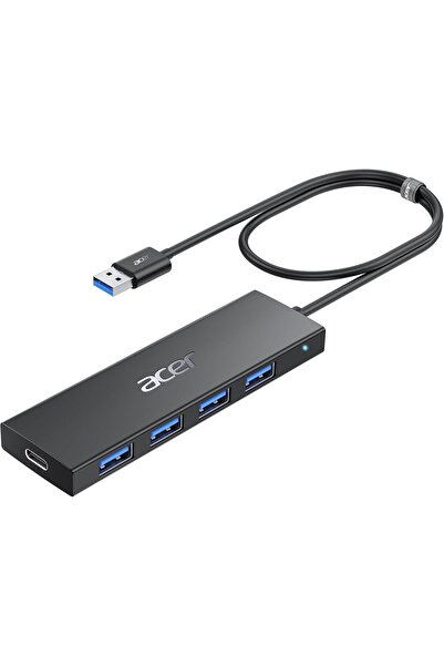 ACER 4-Port USB Hub, USB 3.0 with USB-C Power Port, Black