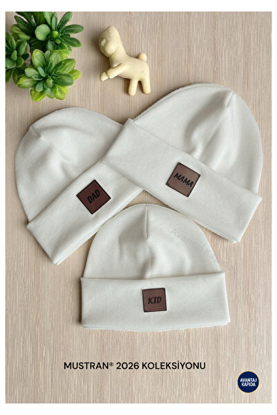 Mustran 95% Cotton 3-Piece Family Beanie Neck Collar Set |   Mother Father Child (4-12 Years) Combination