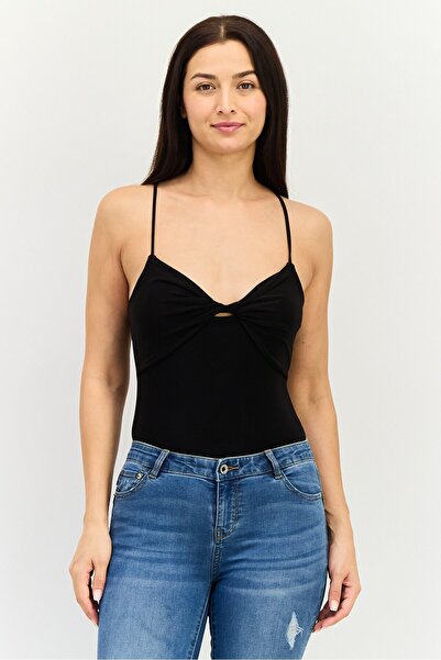 Forever 21 Women Solid Sleeveless Bodysuit, Black