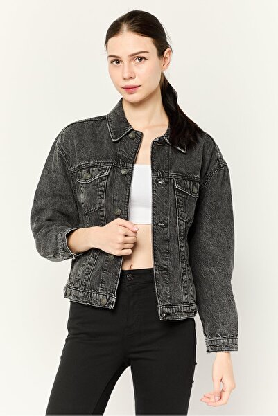 AMERICAN EAGLE Women Washed Denim Jacket, Black