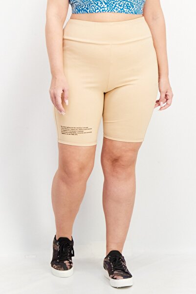 Tribe of 6 Women Sportswear Fit Embroidered Logo Cycling Shorts, Beige