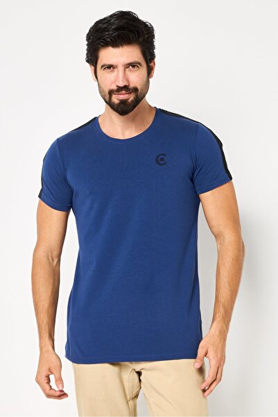 Cerruti 1881 Men Crew Neck Short Sleeve Embroidered Logo T-Shirt, Navy Blue