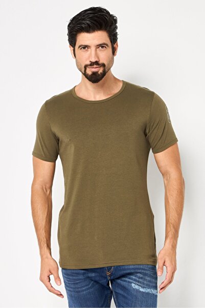 Cerruti 1881 Men Crew Neck Short Sleeves Brand Logo T-Shirt, Olive