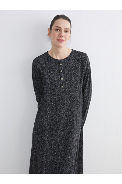LC Waikiki LCW Grace Antrasit Bisiklet Yaka Desenli A Kesim Elbise