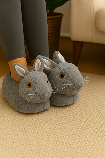 ALB TERLİK AYAKKABI SAN. TİC. LTD. ŞTİ. Sevimli Tavşan Panduf - Peluş, Kadın, Unisex & Erkek Ev Terliği Panduf, Yumuşacık Kışlık Ev Terliği