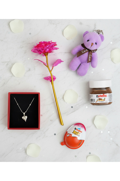 Linalux Gifts Hediye Seti - Nutella Kinder - Mini Ayıcık - Sonsuzluk Gül - Çe...